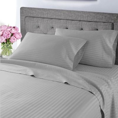 My-100%-Certified-Giza-Cotton-Dreams-Pillow-Sheet, Giza Egyptian Sheet Set King Size, Soft Sateen Weave, Breathable Fabric, Fits Upto 10-Inch Deep Pocket - King, Light Grey Stripe