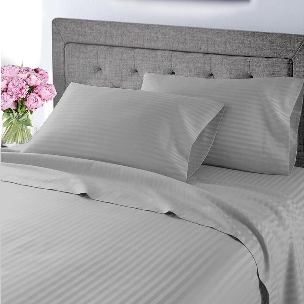 My-100%-Certified-Giza-Cotton-Dreams-Pillow-Sheet, Giza Egyptian Sheet Set King Size, Soft Sateen Weave, Breathable Fabric, Fits Upto 10-Inch Deep Pocket - King, Light Grey Stripe