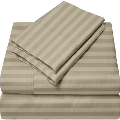 Femini Fashion Giza-Egyptian-Dreams-Set-My-Sheet-&-Pillow, 100% Giza Egyptian 1000 Thread Count Cotton, 12"-15" Deep Pockets |RV King, Taupe Stripe Color| 4-PC Sheet Set, Soft Breathable Bedsheets