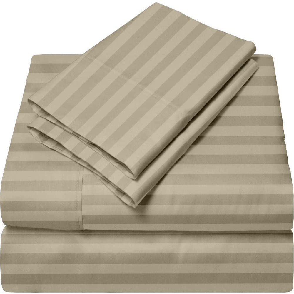 Femini Fashion Giza-Egyptian-Dreams-Set-My-Sheet-&-Pillow, 100% Giza Egyptian 1000 Thread Count Cotton, 12"-15" Deep Pockets |RV King, Taupe Stripe Color| 4-PC Sheet Set, Soft Breathable Bedsheets