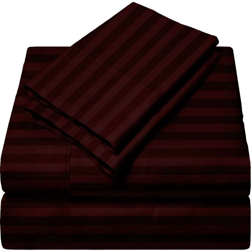 Giza-Egyptian-Dreams-Set-My-Sheet-&-Pillow, 100% Giza Egyptian 1000 Thread Count Cotton, 12"-15" Deep Pockets |RV King, Wine Stripe Color| 4-PC Sheet Set, Soft Breathable Bedsheets