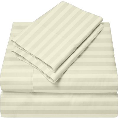 Femini Fashion Giza-Egyptian-Dreams-Set-My-Sheet-&-Pillow, 100% Giza Egyptian 1000 Thread Count Cotton, 12"-15" Deep Pockets |RV King, Ivory Stripe Color| 4-PC Sheet Set, Soft Breathable Bedsheets