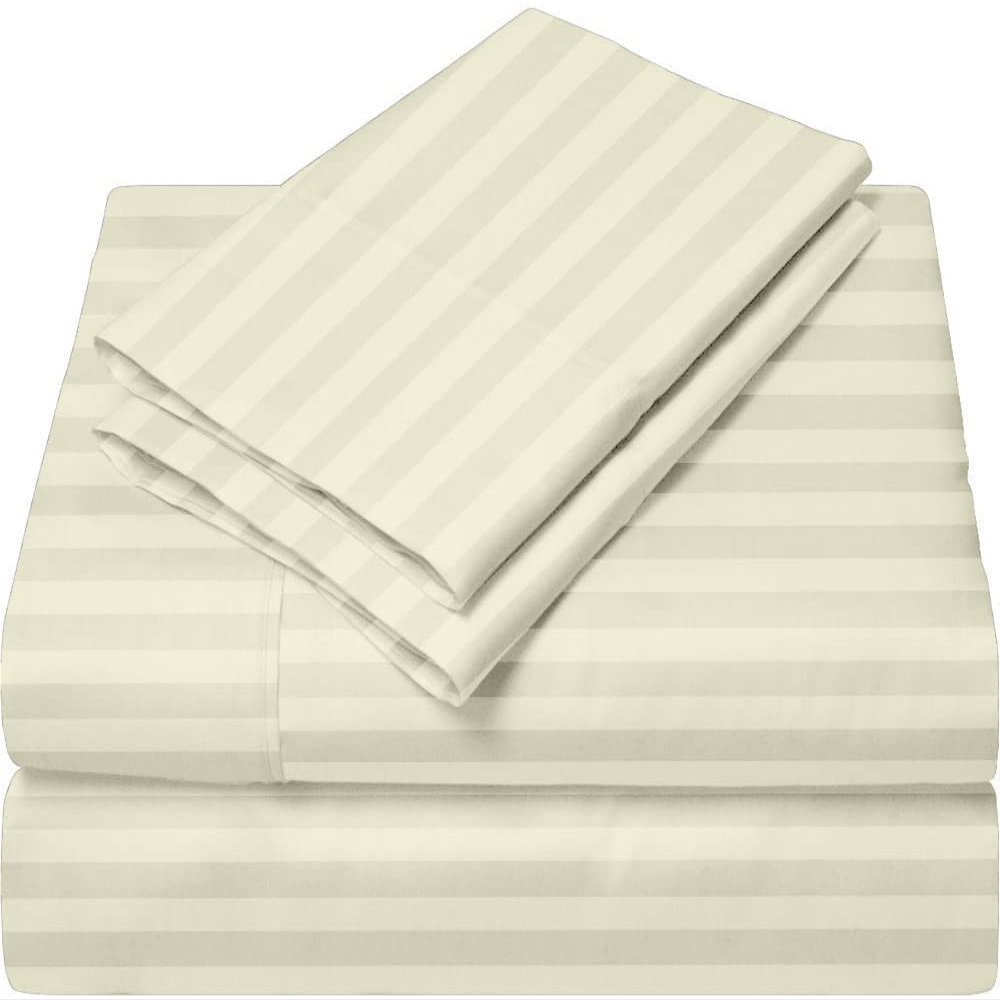 Femini Fashion Giza-Egyptian-Dreams-Set-My-Sheet-&-Pillow, 100% Giza Egyptian 1000 Thread Count Cotton, 12"-15" Deep Pockets |RV King, Ivory Stripe Color| 4-PC Sheet Set, Soft Breathable Bedsheets