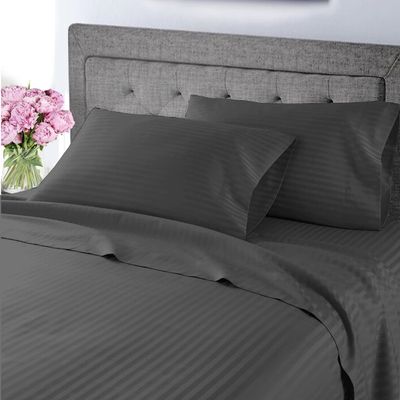 My-100%-Certified-Giza-Cotton-Dreams-Pillow-Sheet, Giza Egyptian Sheet Set King Size, Soft Sateen Weave, Breathable Fabric, Fits Upto 10-Inch Deep Pocket - King, Dark Grey Stripe