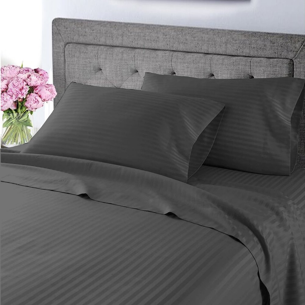 My-100%-Certified-Giza-Cotton-Dreams-Pillow-Sheet, Giza Egyptian Sheet Set King Size, Soft Sateen Weave, Breathable Fabric, Fits Upto 10-Inch Deep Pocket - King, Dark Grey Stripe