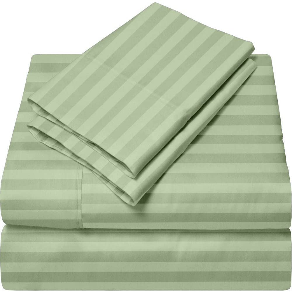 Femini Fashion Giza-Egyptian-Dreams-Set-My-Sheet-&-Pillow, 100% Giza Egyptian 1000 Thread Count Cotton, 12"-15" Deep Pockets |RV King, Sage Stripe Color| 4-PC Sheet Set, Soft Breathable Bedsheets