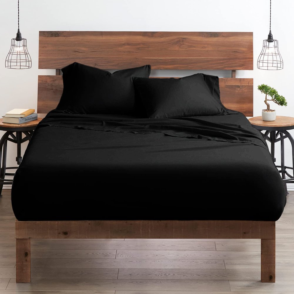 Neighbourhood Home My-100%-Certified-Giza-Cotton-Pillow-Sheet, Giza Egyptian Sheet Set King Size, Soft Sateen Weave, Breathable Fabric, Fits Upto 10-Inch Deep Pocket - King, Black