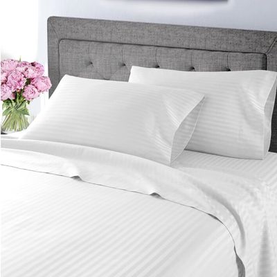 Neighbourhood Home My-100%-Certified-Giza-Cotton-Pillow-Sheet, Giza Egyptian Sheet Set King Size, Soft Sateen Weave, Breathable Fabric, Fits Upto 10-Inch Deep Pocket - King, White Stripe