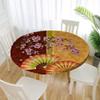 Floral Round Table Cloth, Composition of Burgeoning Sakura Blooms Japanese Garden Art, Elastic edge, Suitable for dining tables, self-service parties and camping, Fit for 44" table, Pink Marigold view 2
