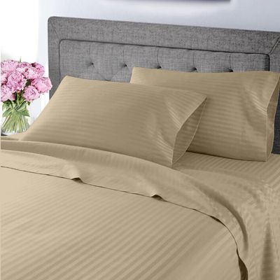 My-100%-Certified-Giza-Cotton-Dreams-Pillow-Sheet, Giza Egyptian Sheet Set Split Flex Top King Size, Soft Sateen Weave Breathable, Fits Upto 15-Inch Deep Pocket - Split Head King, Taupe Stripe