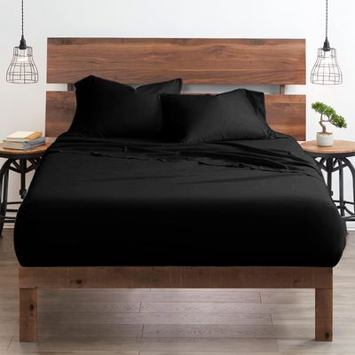 Neighbourhood Home My-100%-Certified-Giza-Cotton-Pillow-Sheet, Giza Egyptian Sheet Set King Size, Soft Sateen Weave, Breathable Fabric, Fits Upto 15-Inch Deep Pocket - King, Black