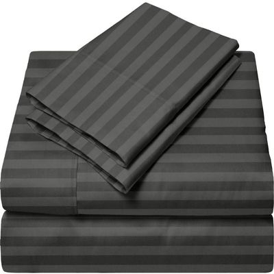 Giza-Egyptian-Dreams-Set-My-Sheet-&-Pillow, 100% Giza Egyptian 1000 Thread Count Cotton, 12"-15" Deep Pockets |RV King, Dark Grey Stripe Color| 4-PC Sheet Set, Soft Breathable Bedsheets