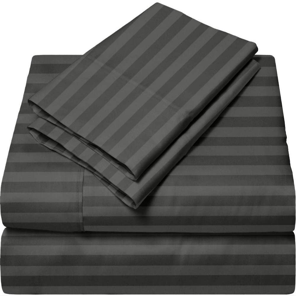 Giza-Egyptian-Dreams-Set-My-Sheet-&-Pillow, 100% Giza Egyptian 1000 Thread Count Cotton, 12"-15" Deep Pockets |RV King, Dark Grey Stripe Color| 4-PC Sheet Set, Soft Breathable Bedsheets