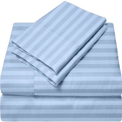 Giza-Egyptian-Dreams-Set-My-Sheet-&-Pillow, 100% Giza Egyptian 1000 Thread Count Cotton, 12"-15" Deep Pockets |RV King, Light Blue Stripe Color| 4-PC Sheet Set, Soft Breathable Bedsheets