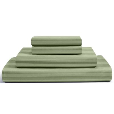 Femini Fashion RV King Size Giza Egyptian Sheets Set, 100% Giza Egyptian 1000-Thread Count Cotton, 4-PC [Flat Sheet, Fitted Sheet, Pillowcases] 15 inch Deep Pockets - Sage Stripe