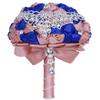 7.1 Inch Handmade Satin Rose Bridal Bouquet Toss Round Wedding Bouquet Throw Toss Artificial Flower Bunch Shimmering Blush Pink + Royal Blue view 1