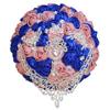 7.1 Inch Handmade Satin Rose Bridal Bouquet Toss Round Wedding Bouquet Throw Toss Artificial Flower Bunch Shimmering Blush Pink + Royal Blue view 2