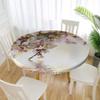 Japanese Round Table Cloth, Natural Floral Japanese Style Garden with Cherry Blossom Sakura Butterfly, Elastic edge, Table decoration cloth, buffet party and camping, Fit for 28" table, Pink Yellow view 2