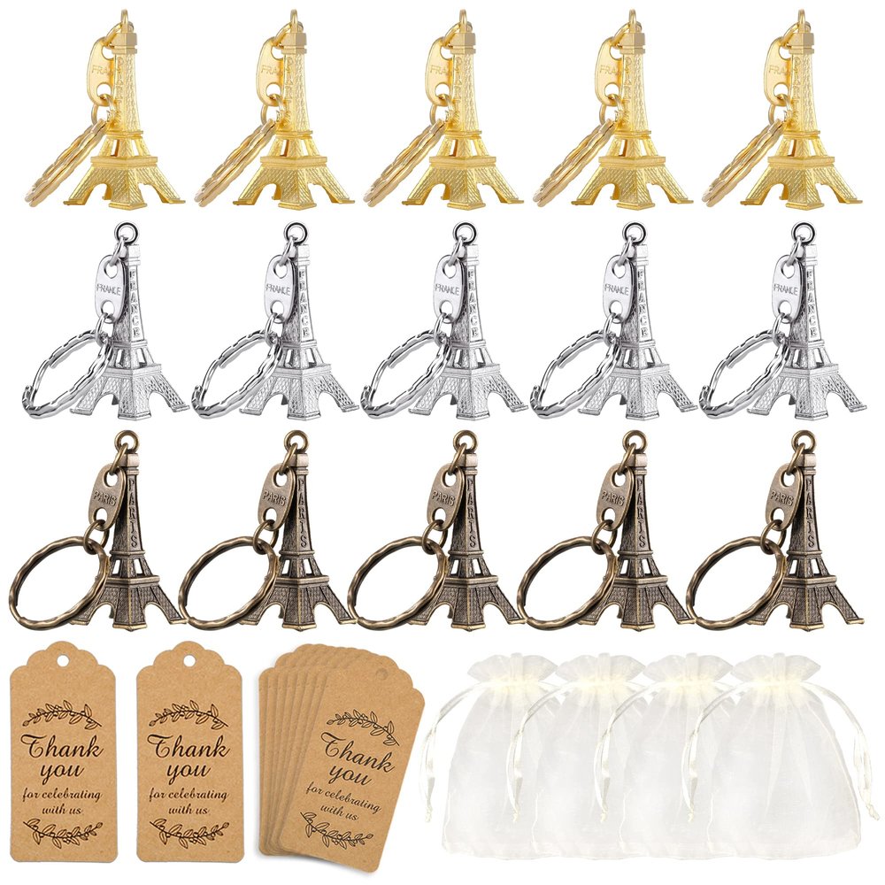 BUYWUMORE 15 Sets Paris Party Favors Eiffel Tower Shape Keyring Retro Adornment French Souvenirs Keychains French Theme Party A Day in Paris Parisian Tea Garden Supplies for Girl Women Birthday Gift