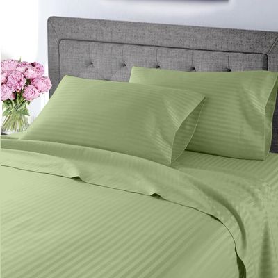 My-100%-Certified-Giza-Cotton-Pillow-Sheet, Giza Egyptian Sheet Set Split Flex Top King Size, Soft Sateen Weave, Breathable Fabric, Fits Upto 12-Inch Deep Pocket - Split Head King, Sage Stripe