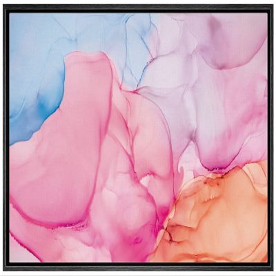 NWT Framed Canvas Print Wall Art Watercolor Pastel Pink Blue Orange Smoke Landscape Abstract Shapes Illustrations Modern Art Decorative Colorful for Living Room, Bedroom, Office - 16"x24" Black