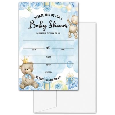 Baby Shower Invitations with Envelopes,We can Bearly Wait Fill-in Invites for Gender Reveal Party/ Pregnancy Announcement,Baby Shower Party Favors Decorations,25 Pack(B06)