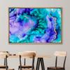 NWT Framed Canvas Print Wall Art Teal, Purple & Gold Watercolor Waves Abstract Shapes Illustrations Modern Art Contemporary Colorful Ultra for Living Room, Bedroom, Office - 16"x24" Natural view 2
