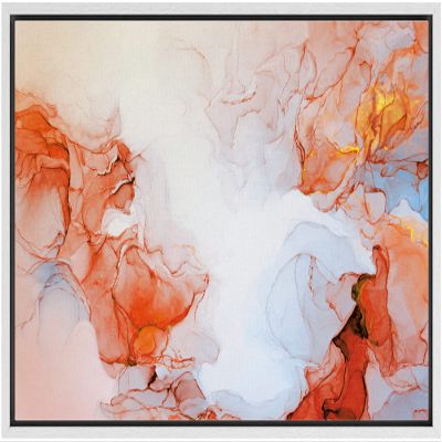 NWT Framed Canvas Print Wall Art Watercolor Pastel Orange Blue Smoke Wave Landscape Abstract Shapes Illustrations Modern Art Decorative Colorful for Living Room, Bedroom, Office - 16"x24" White