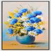 NWT Framed Canvas Print Wall Art Textured Paint Effect Blue Carnations & White Daisies Floral Plants Illustrations Modern Art Chic Closeup Colorful for Living Room, Bedroom, Office - 16"x24" White view 1