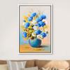 NWT Framed Canvas Print Wall Art Textured Paint Effect Blue Carnations & White Daisies Floral Plants Illustrations Modern Art Chic Closeup Colorful for Living Room, Bedroom, Office - 16"x24" White view 3