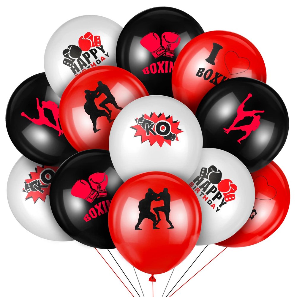 Vinsot 36 Pack Boxing Party Balloons, Black White Red Sports Theme Latex Balloons for Boxing Fight Sports Birthday Party Decorations Supplies