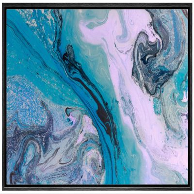 NWT Framed Canvas Print Wall Art Pink & Blue Swirling Marble Style Display Geometric Shapes Digital Art Modern Alternative Closeup Dramatic Duotone for Living Room, Bedroom, Office - 16"x24" Black