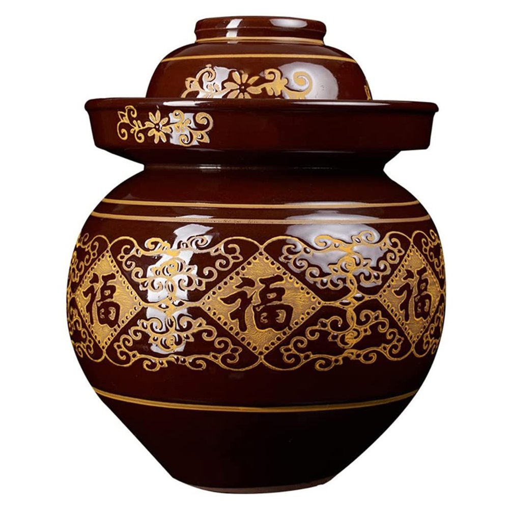 QPZK Traditional Chinese Porcelain Pickle Jar, Ceramic Fermentation Crock Pickling Pot,Fermenting Jar with Water Seal Airlock Lid Stoneware Fermenter for Kimchi Sauerkrau L