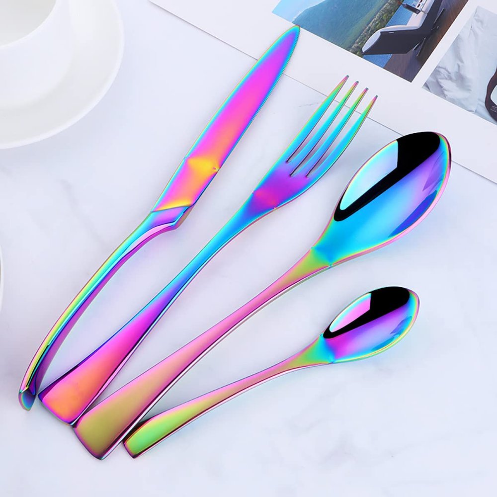 Color 16 Piece Silverware Set Service for 4, TWEE Stainless Steel Flatware Cutlery Set, Durable for Home Kitchen Restaurant Hotel Eating Utensils Tableware Set,Dishwasher Safe