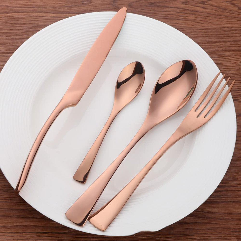 Matte Rose Gold 16 Piece Silverware Set Service for 4, TWEE Stainless Steel Flatware Cutlery Set, Durable for Home Kitchen Restaurant Hotel Eating Utensils Tableware Set,Dishwasher Safe