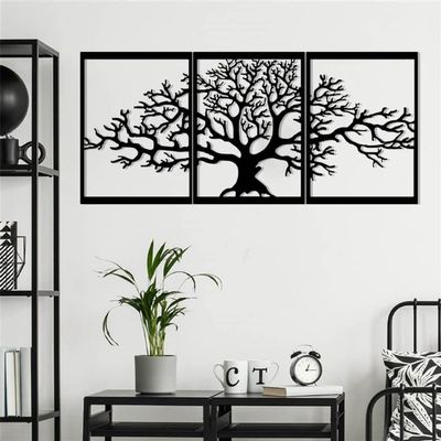 3 pcs Sycamore Tree Metal Wall Decor (57" x 23.6"/ 145 x 60 cm, Red)