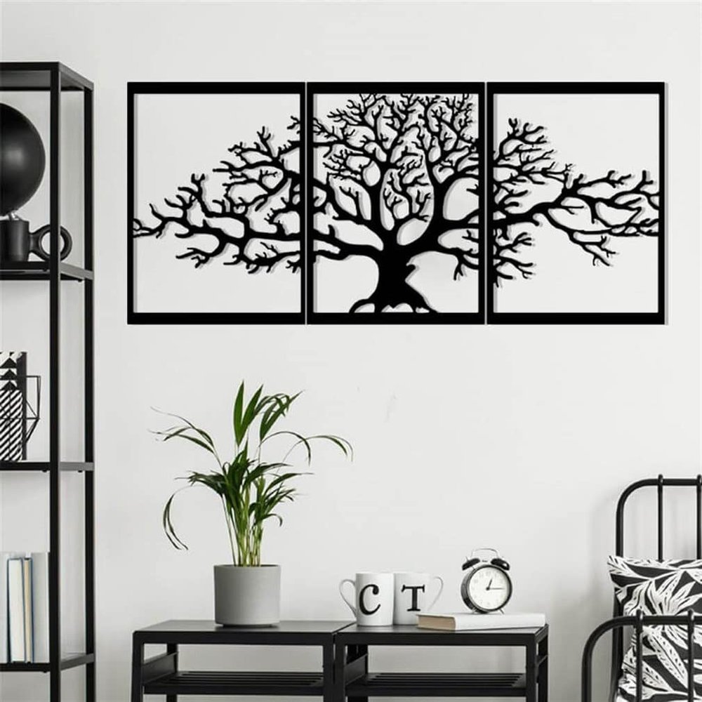 3 pcs Sycamore Tree Metal Wall Decor (57" x 23.6"/ 145 x 60 cm, White)