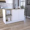 Juniper Kitchen Island with Large Prep and Serving Top, Double-Door Cabinet with Interior Shelves, Dual Open Storage Shelves and Modern Space-Saving Design for Enhanced Organization, Meal Preparation view 2