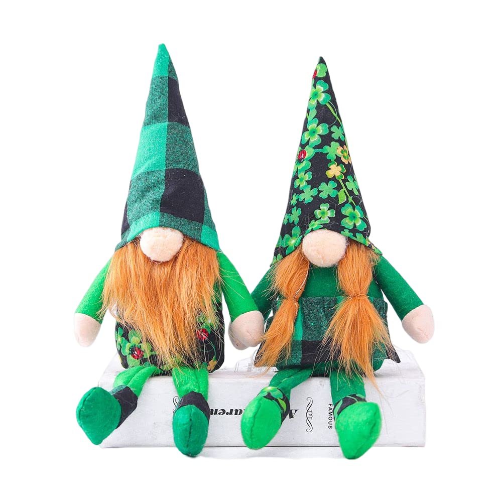 2 Pack St.Patrick's Day Irish Gnome Decorations Irish gnome Plush Elf Doll Faceless Elderly Lucky Shamrock Ornament for Home Holiday Decoration Ornaments Easter Summer (Irish Gnome C)