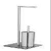 WENKO Recco Free-Standing Toilet Brush Set, WC Brush and Toilet roll Holder Made of Satin-Finish Stainless Steel on a Heavy Base Plate, incl. WC Brush Set with Silicone Brush Head, 20 x 71.5 x 20 cm view 3