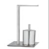 WENKO Recco Free-Standing Toilet Brush Set, WC Brush and Toilet roll Holder Made of Satin-Finish Stainless Steel on a Heavy Base Plate, incl. WC Brush Set with Silicone Brush Head, 20 x 71.5 x 20 cm view 4
