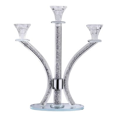 (D) Judaica Crystal Candelabra with Stones 3 Arms 14.17" (Silver Gemstones)