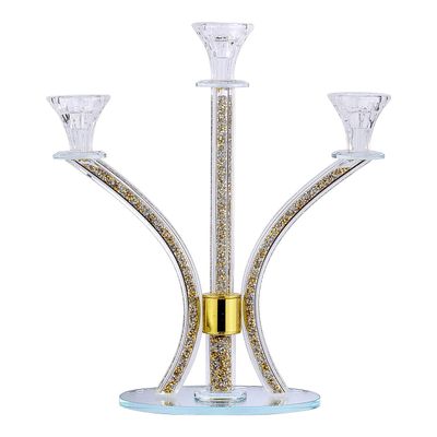 (D) Judaica Crystal Candelabra with Stones 3 Arms 14.17" (Silver Gold Gemstones)