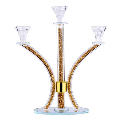 (D) Judaica Crystal Candelabra with Stones 3 Arms 14.17" (Gold Gemstones)