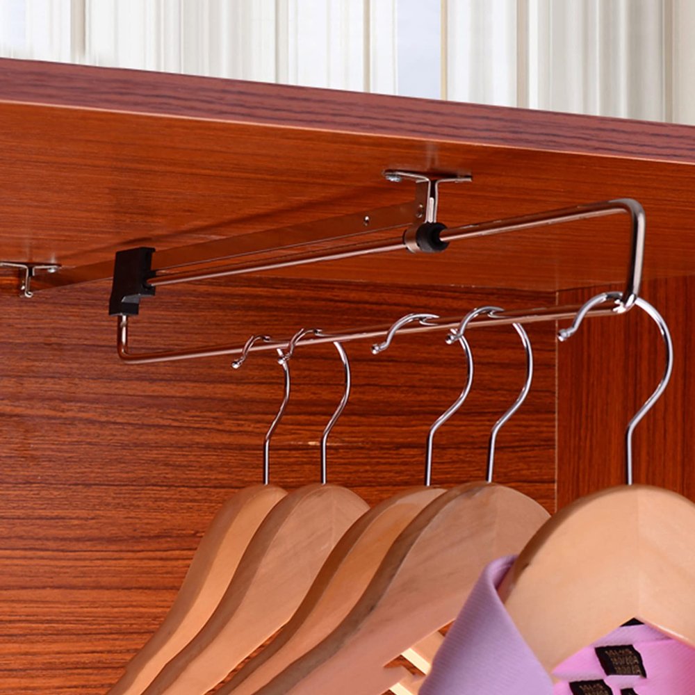 GZPFDQ 2-Pack,Metal Closet Valet Rod, Pull Out Closet Rod,Multi-Purpose Adjustable Wardrobe Clothing Rail,Top Mount Wardrobe Hanger Rack, with Screws,Towel Rail/Extending Rail/Storage Organiser