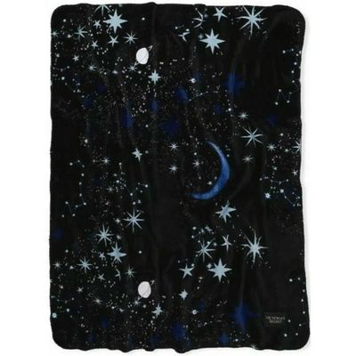 2021 Sherpa Starry Night Throw BlanketBlanket Black w Blue Stars & Moon Size 50X60 New