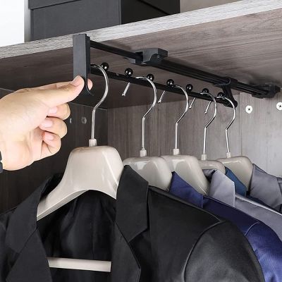 Extendable Pull Out Closet Rod, Sliding Wardrobe Closet Valet Rod,Heavy Duty Adjustable Wardrobe Hanger Rack, Top Mount Save Wardrobe Space Cabinet Organizer (Battery *1 : 40CM)