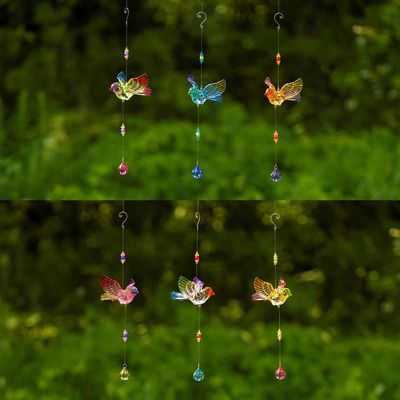 5-Tone Multicolor Crystal-Quality Flying Acrylic Bird Hanging Ornament Decorations (Robin with Raindrop Dangle, Set of All 6 (1 of Each Color))