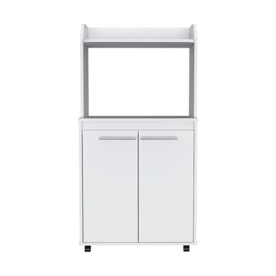 Kitchen Cart 49" H, 2 Door Cabinet, 1 Open Shelf, 2 Interior Shelves, White