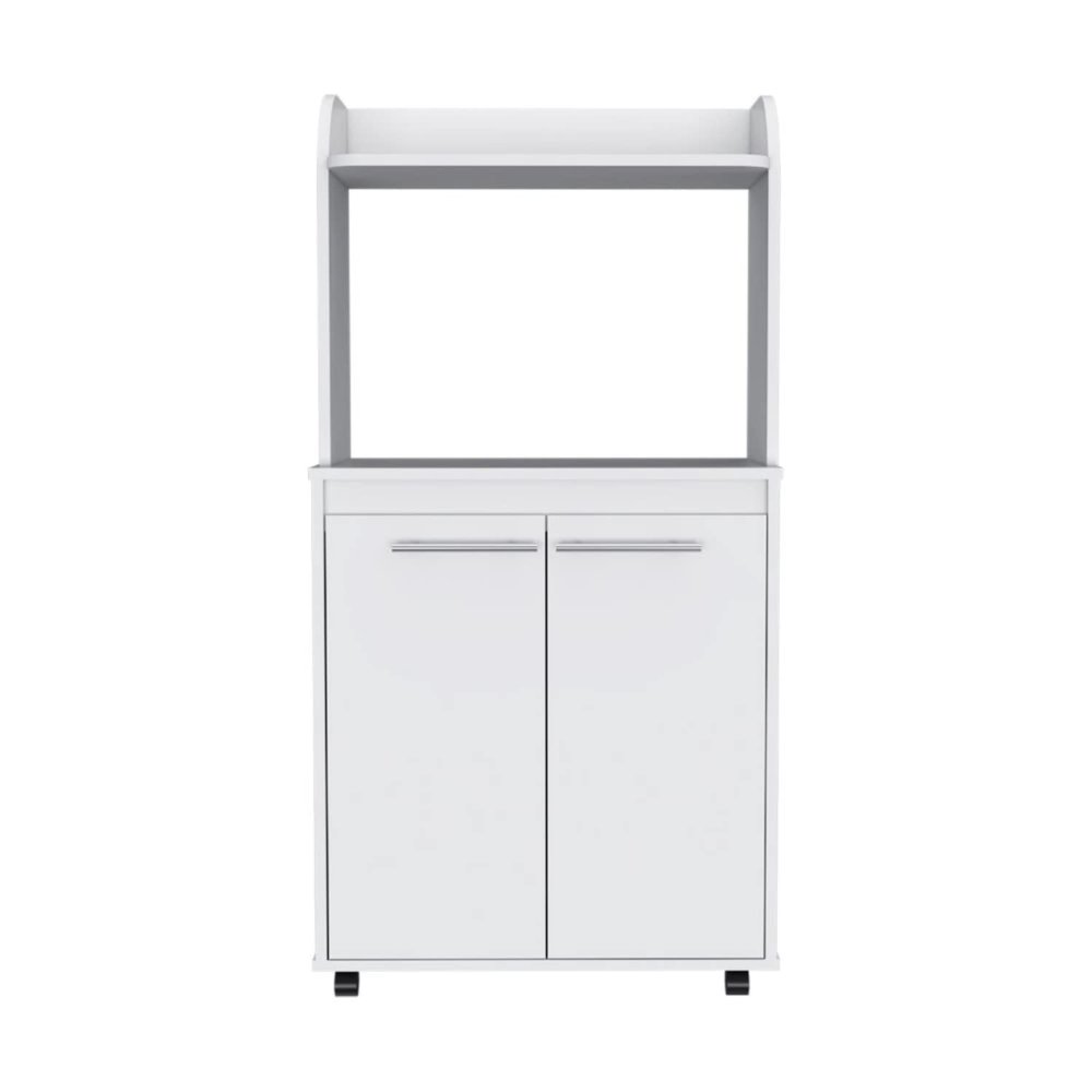 Kitchen Cart 49" H, 2 Door Cabinet, 1 Open Shelf, 2 Interior Shelves, White